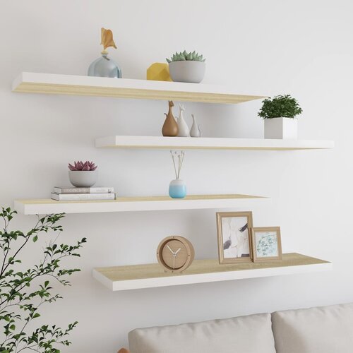 VidaXL Stenske police 4 kosi barva hrasta in bele 120x23,5x3,8 cm MDF Slike
