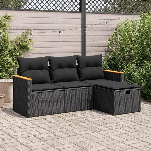 vidaXL 4-dijelni set vrtnih sofa od poliratana s jastucima crni