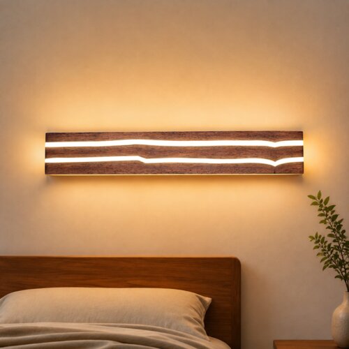Nettlife sodobna lesena LED stenska svetilka 100 cm, 16 W, 3000 K, z indirektno svetlobo, za dnevno sobo ali spalnico, (5000491207) Slike