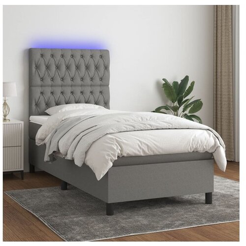  Box spring postelja z vzmetnico LED temno siva 100x200 cm blago Cene