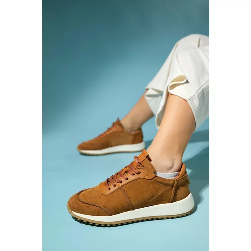 LuviShoes EDIN Tan Suede Genuine Leather Women's Sports Sneakers