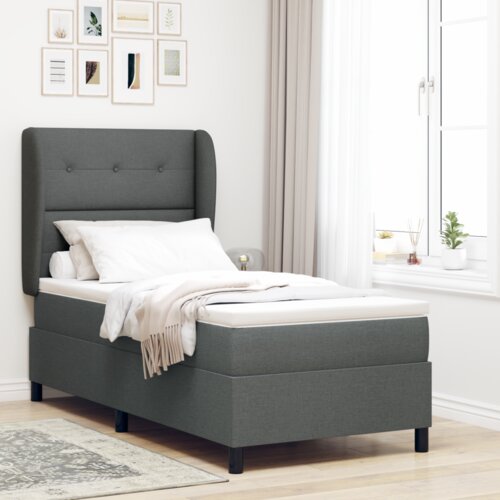 vidaXL Box Spring Postelja z Vzmetnico Temno Siva 90x200 cm Tkanina Cene