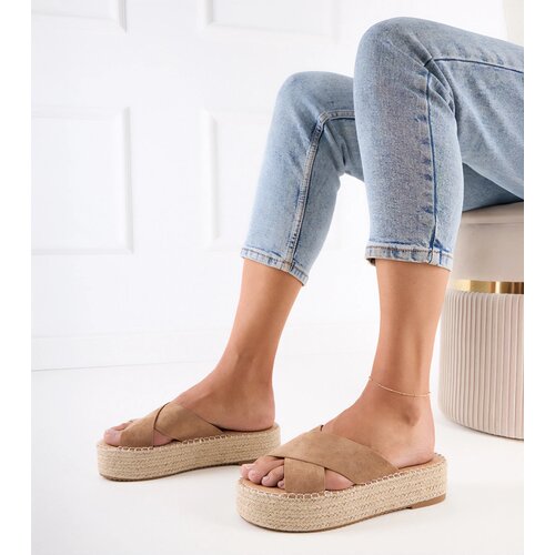 Gemre Brown platform espadrille sandals with straps Jerisa Cene