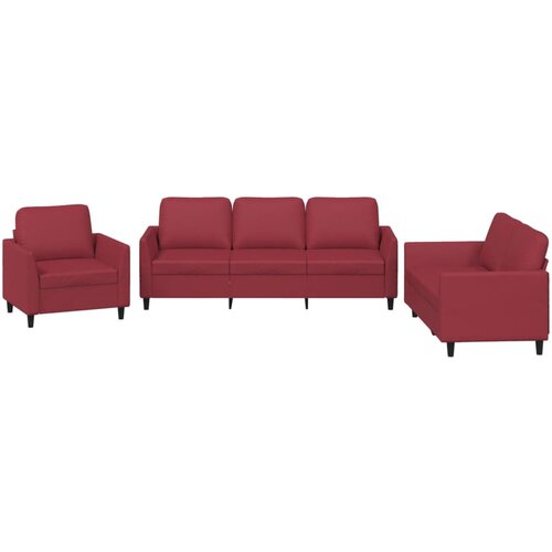  3-dijelni set sofa s jastucima boja vina od umjetne kože Slike