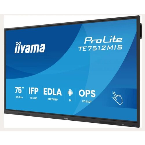 Iiyama 75" iiWare13E , Android 14, 8/128GB, 40-Points PureTouch IR with Zero Gap - Air bonding, 3840x2160, UHD VA panel, Fan-less, Speakers 2x 20W front, VGA, HDMI 2x HDMI-out, 2x USB-C max 65W PD), Audio mini-jack and Optical Out (S/PDIF), USB Touch Interf TE75 Cene