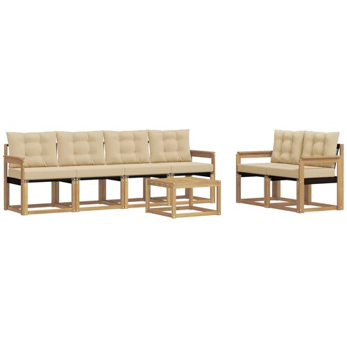 vidaXL Zunanja garnitura za sedenje z blazino 7 pcs Bela in bež, (5000269853) Cene