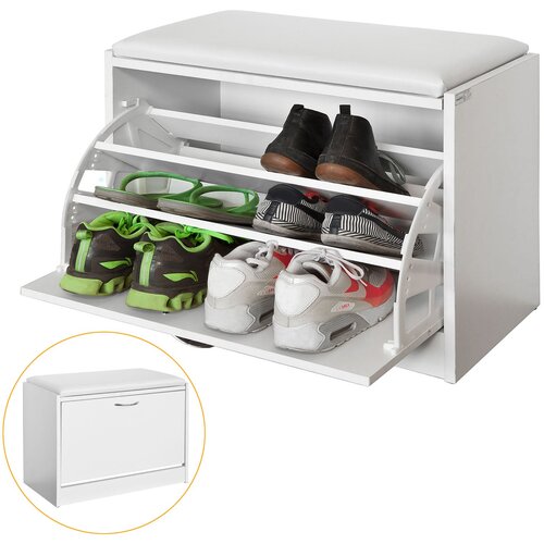 SoBuy klop za čevlje s sedežem v beli barvi v stilu minimalizma, (20814987) Slike