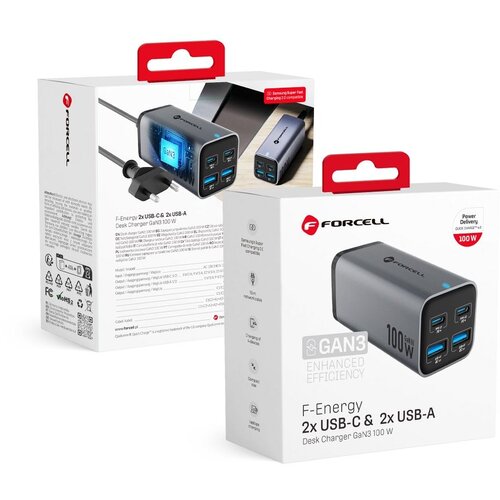 forcell stoni punjač  f-energy gan iii VT-49 2 x type c + 2 x usb a pd QC4.0 SFC2.0 5A 100W Cene