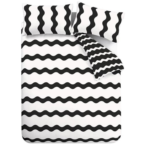 Sassy B Črno-bela enojna posteljnina 135x200 cm Waves – Cene