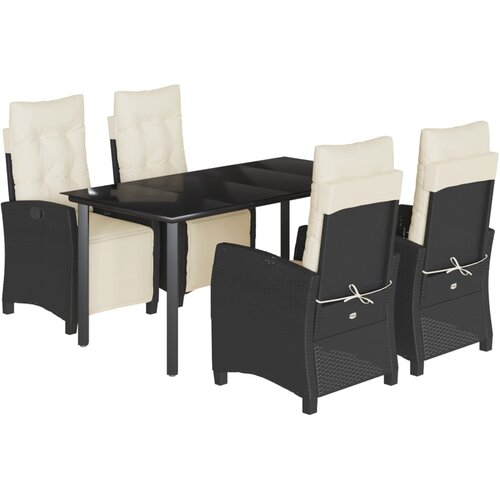  5-dijelni vrtni blagovaonski set s jastucima od poliratana crni Crna 160 cm table length Slike