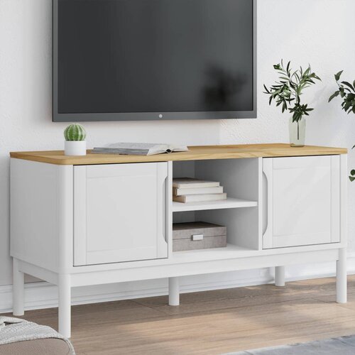 VidaXL TV omarica FLORO bela 114x43x55 cm trdna borovina Slike