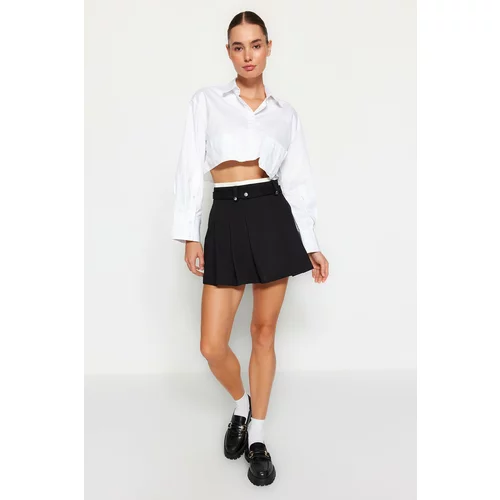 Trendyol Black Double Belt Detail Pleated Mini Woven Skirt