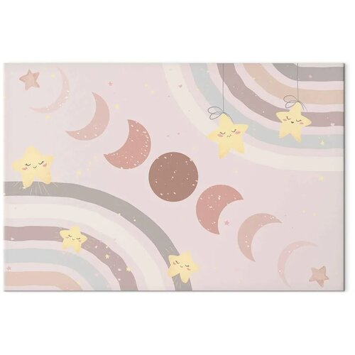  Slika - Joyful Sky - Yellow Cheerful Stars with a Rainbow Against the Phases of the Moon in a Light Beige Sky Hue 120x80 Premium Slike