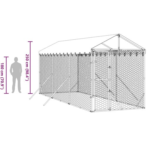  kavez za pse s krovom srebrni 2x6x2,5 m pocinčani čelik Slike