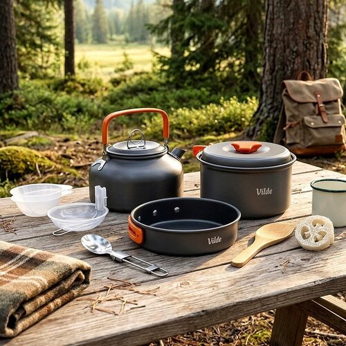 Vilde aluminijasti set posode za kampiranje s kuhalom 700 ml &ndash; 11 delov Cene