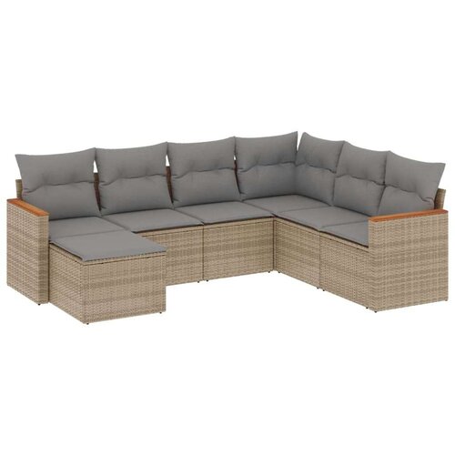 7-dijelni set vrtnih sofa s jastucima bež od poliratana Slike