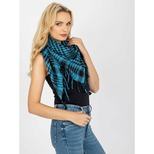 Fashion Hunters Light blue and black scarf with fringes Cene