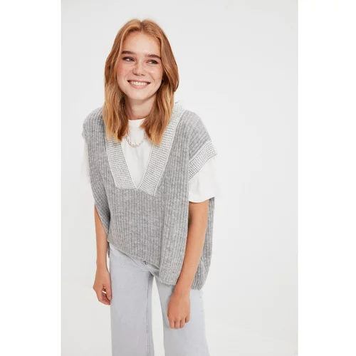 Trendyol Gray Oversize Collar Detailed Knitwear Sweater