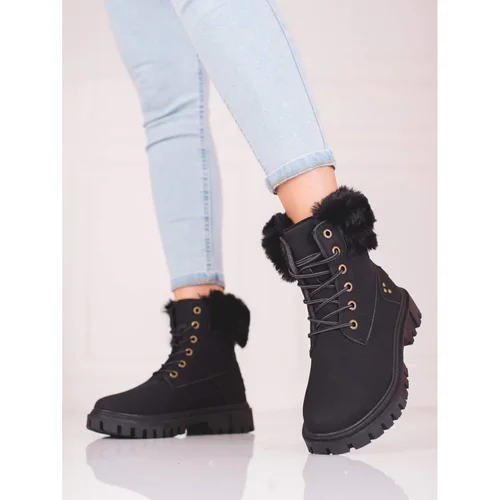 SHELOVET Black women's trappers with Fur