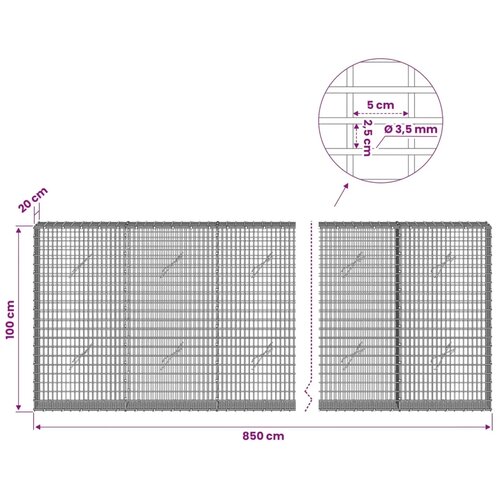  Gabion s žicom debljine 3 5 mm i mrežom 5x2 5 cm 850x20x100 cm - 20 cm 100 cm 850 cm Slike