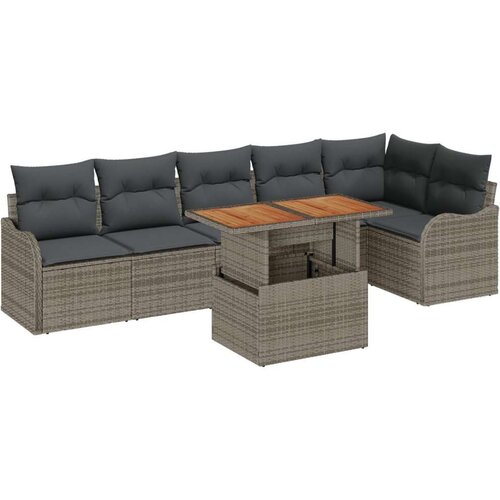  Set od 7 komada vrtnog sofe s jastučićima siva poli ratan acacia  sofa za 2 osobe s jastučićima siva poli ratan Cijene