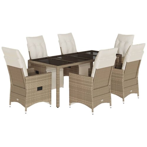  7-dijelni vrtni bistro set od poliratana s jastucima bež 190 x 90 x 75 cm Slike