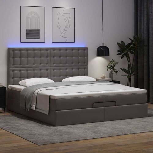 VidaXL Otomanski okvir kreveta s madracem sivi 160x200cm umjetna koža Slike