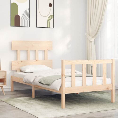 vidaXL Posteljni okvir z vzglavjem 90x200 cm trden les Cene