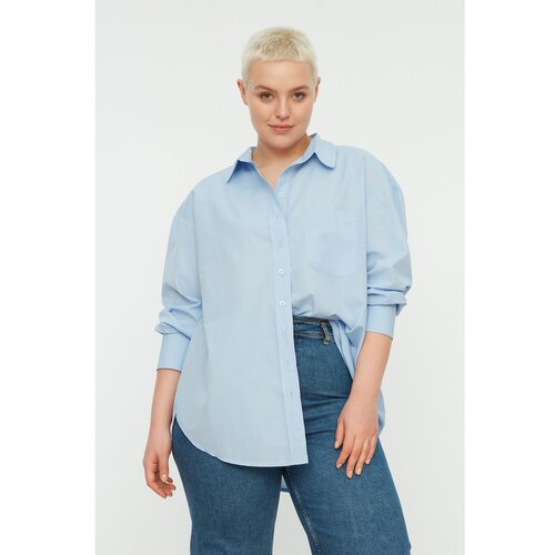 Trendyol Curve Blue Boyfriend Woven Shirt Cene