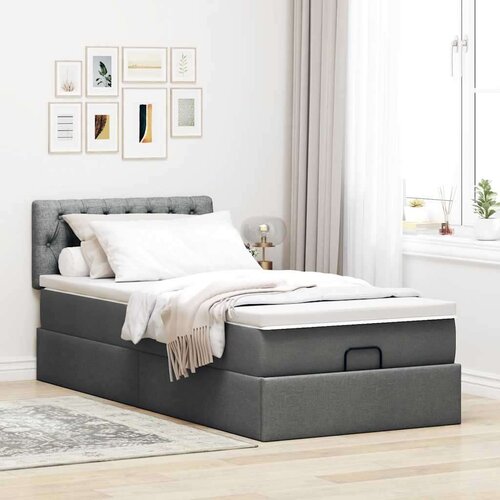 VidaXL otomanski okvir kreveta s madraca tamnosivi 90x200cm od tkanine Slike