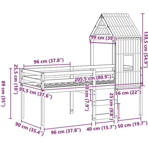VidaXL Visoki krevet s krovom 90 x 200 cm od masivne borovine Slike