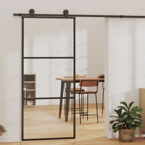 Furnova Drsna vrata ESG steklo in aluminij 90x205 cm črna, (21944903) Slike