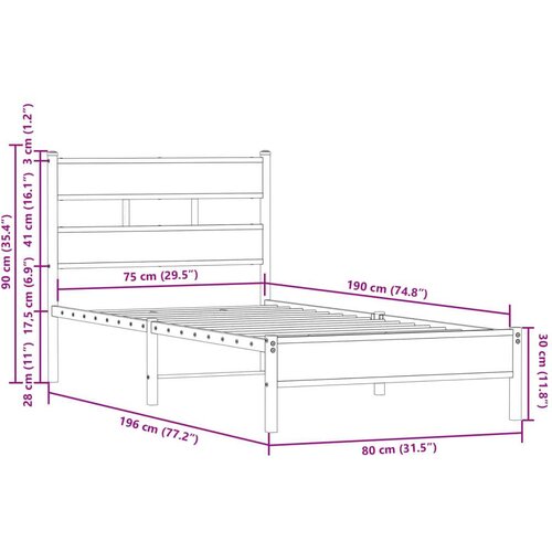 VidaXL Okvir kreveta bez madraca s uzglavljem boja hrasta 75x190 cm Slike