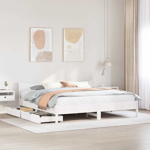  Okvir za krevet s ladice bijeli 180x200 cm od borovine Slike