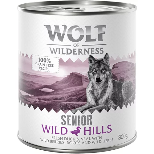 Wolf of Wilderness Ekonomično pakiranje: Senior 24 x 800 g - Wild Hills - pačetina i teletina