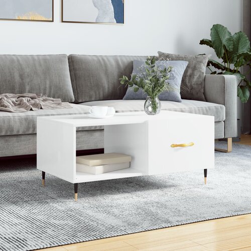 The Living Store Klubska mizica visok sijaj bela 90x50x40 cm inženirski les - Klubska Mizica, (21574363) Slike
