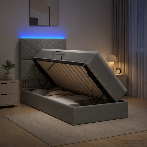  LED krevet za pohranu s madracem Svjetlosiva 90 x 190 cm Cijene