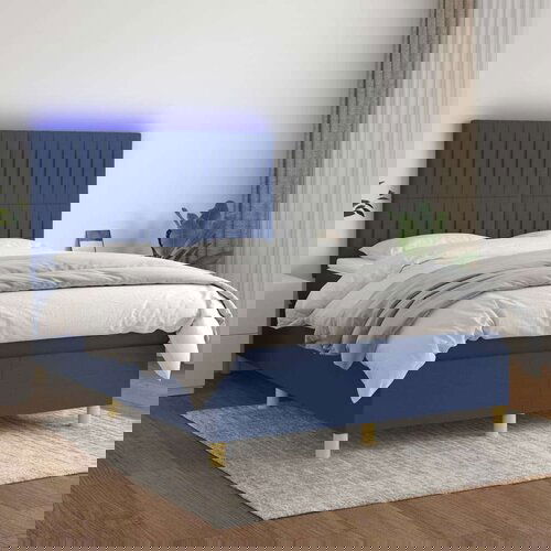  Box spring postelja z vzmetnico LED modra 140x200 cm blago, (20896781) Slike