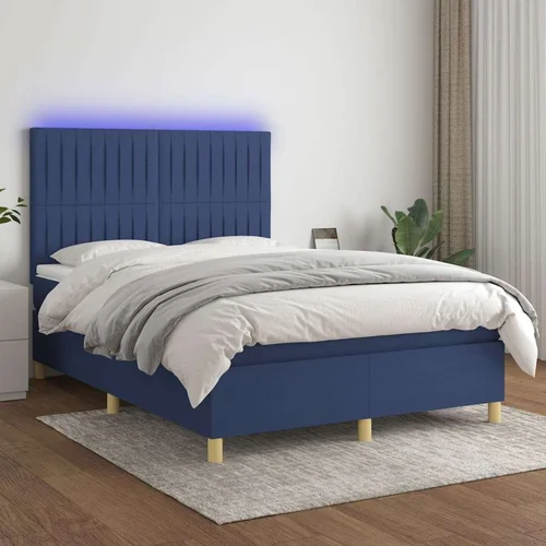  box spring s madracem LED plavi 140x200 cm od tkanine