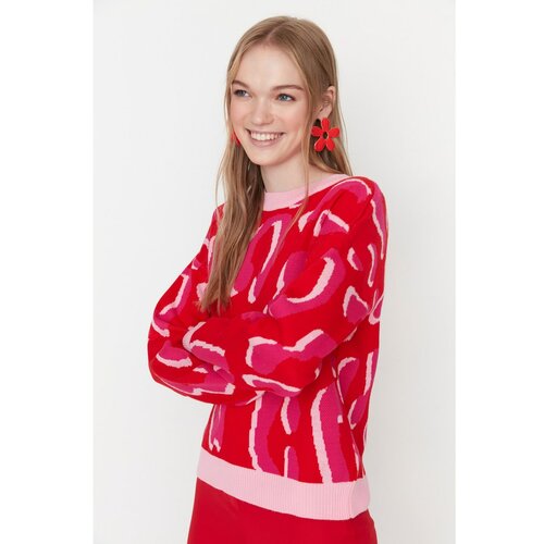Trendyol Red Patterned Knitwear Sweater Slike