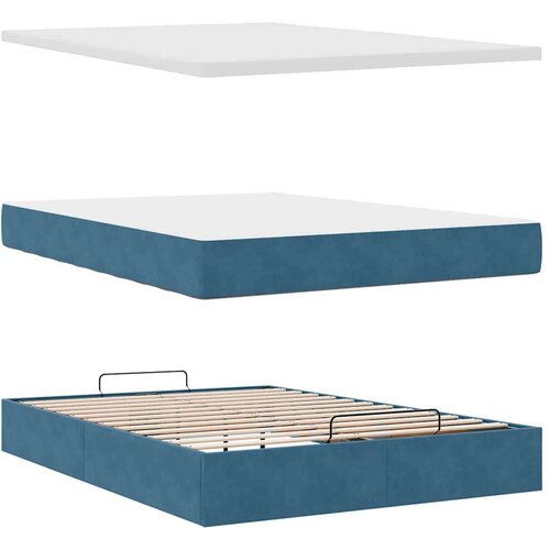 vidaXL Otomanska postelja z vzmetnico&LEDs temno modra 140x190cm žamet Cene