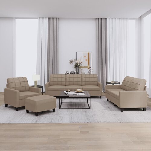  4-dijelni set sofa s jastucima boja cappuccina od umjetne kože Cene