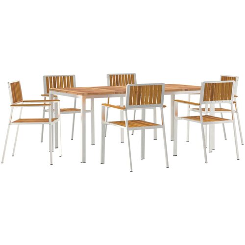 VidaXL 7-delna vrtna jedilna garnitura iz trdega akacijevega lesa, zunanja jedilna miza 180x90x75 cm iz trdega akacijevega lesa, zložljivi vrtni stoli 2 kosi iz trdega akacijevega lesa in kovine, zložljivi vrtni stoli 4 kosi iz trdega akacijevega lesa in kovine Slike