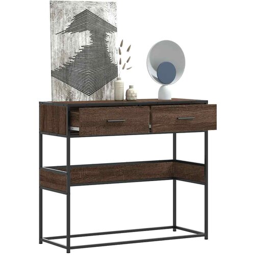vidaXL Konzolna mizica rjav hrast 90x35x80 cm inženirski les Cene