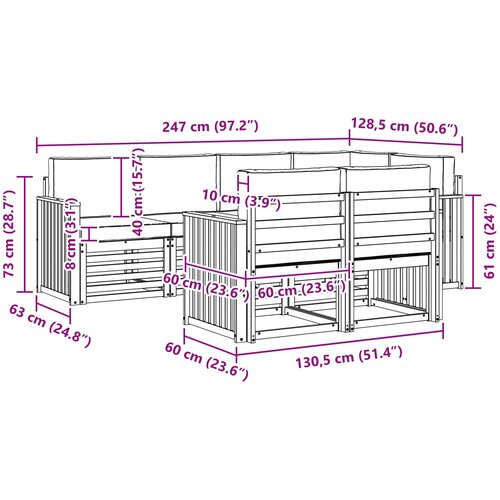  Set vanjskih sofa 7 kom. Bijela i svjetlosiva Poliester 247 x 128,5 x 73 cm Slike
