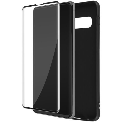 AVIZAR Samsung Galaxy S10 Full Protection, mat crn silikonski ovitek, ukrivljeno kaljeno steklo, proti prstnim odtisom, (20631832) Cene