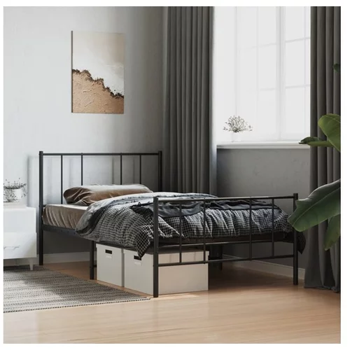 vidaXL Kovinski posteljni okvir z vzglavjem in vznozjem crn