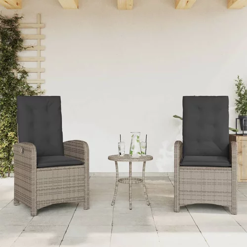 vidaXL Nastavljivi vrtni stoli 2 kosa z blazinami siv poli ratan