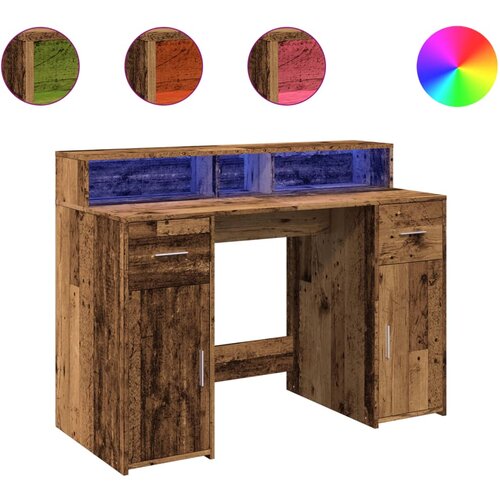 Maison Chic Pisalna miza - pisarniška miza - Računalniška miza z LED lučkami starinski les 120x55x91 cm inž. les, (21785169) Cene