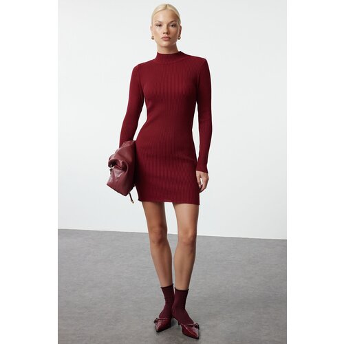 Trendyol Burgundy Mini Knitted Bodycon Dress Slike